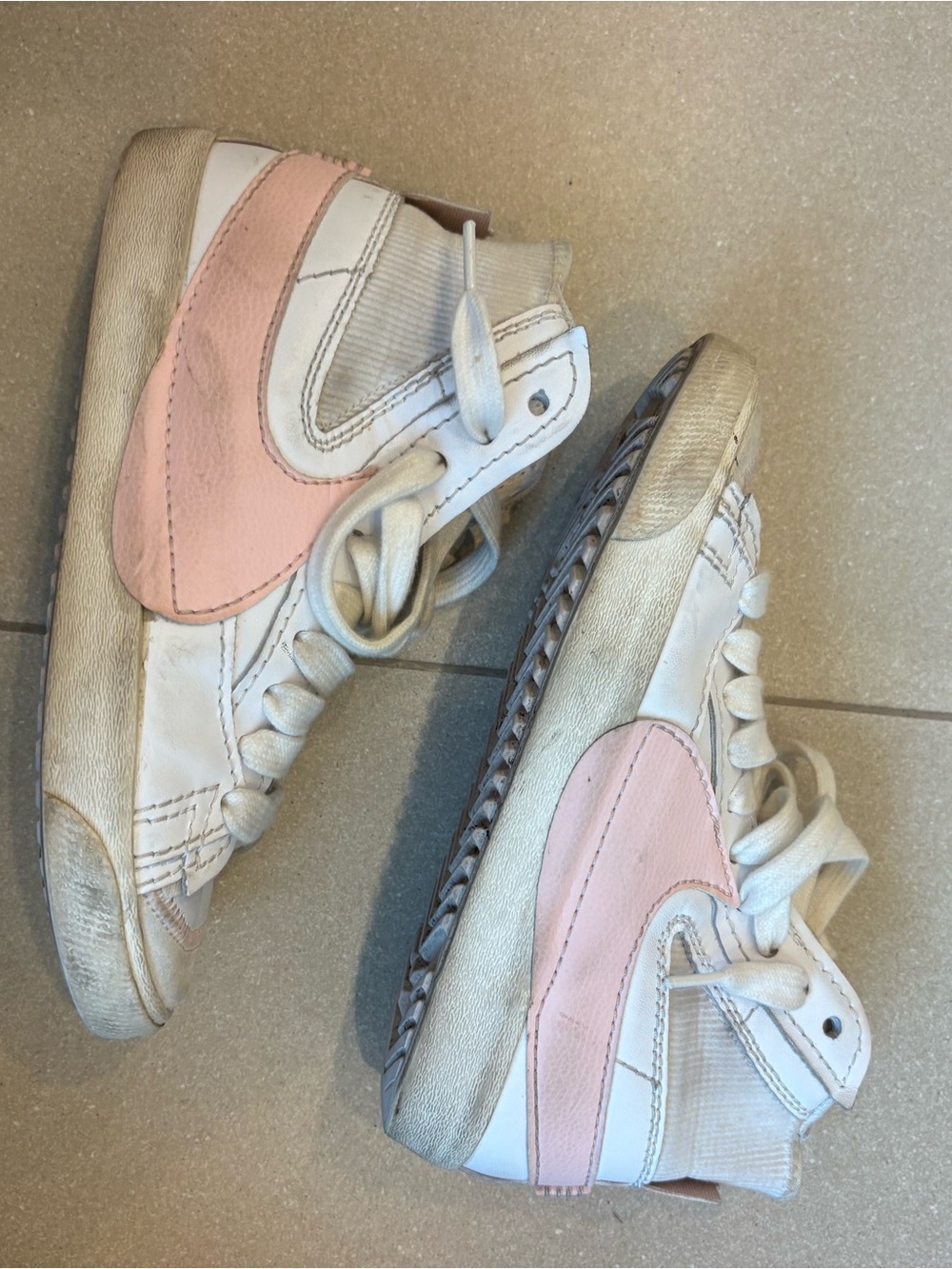 Nike Women's White Sneakers with Pink Swoosh High-Top